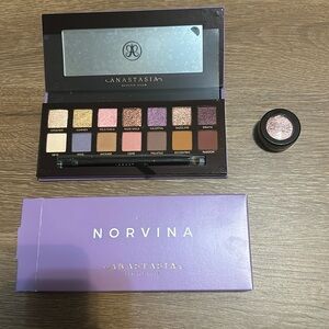 Anastasia Beverly Hills Norvina eyeshadow palette and JCat beauty eyeshadow